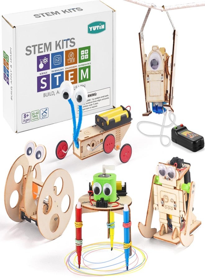 Yutin 5-in-1 STEM Robot Kit for Kids Ages 8-10, Wood Building Art Crafts Kits for Boys 8-12, 3D Wooden Puzzles Robotics Models, Science Woodworking Projects Toys Birthday Gifts for 8 10 12 Year Old Girls - Image 1